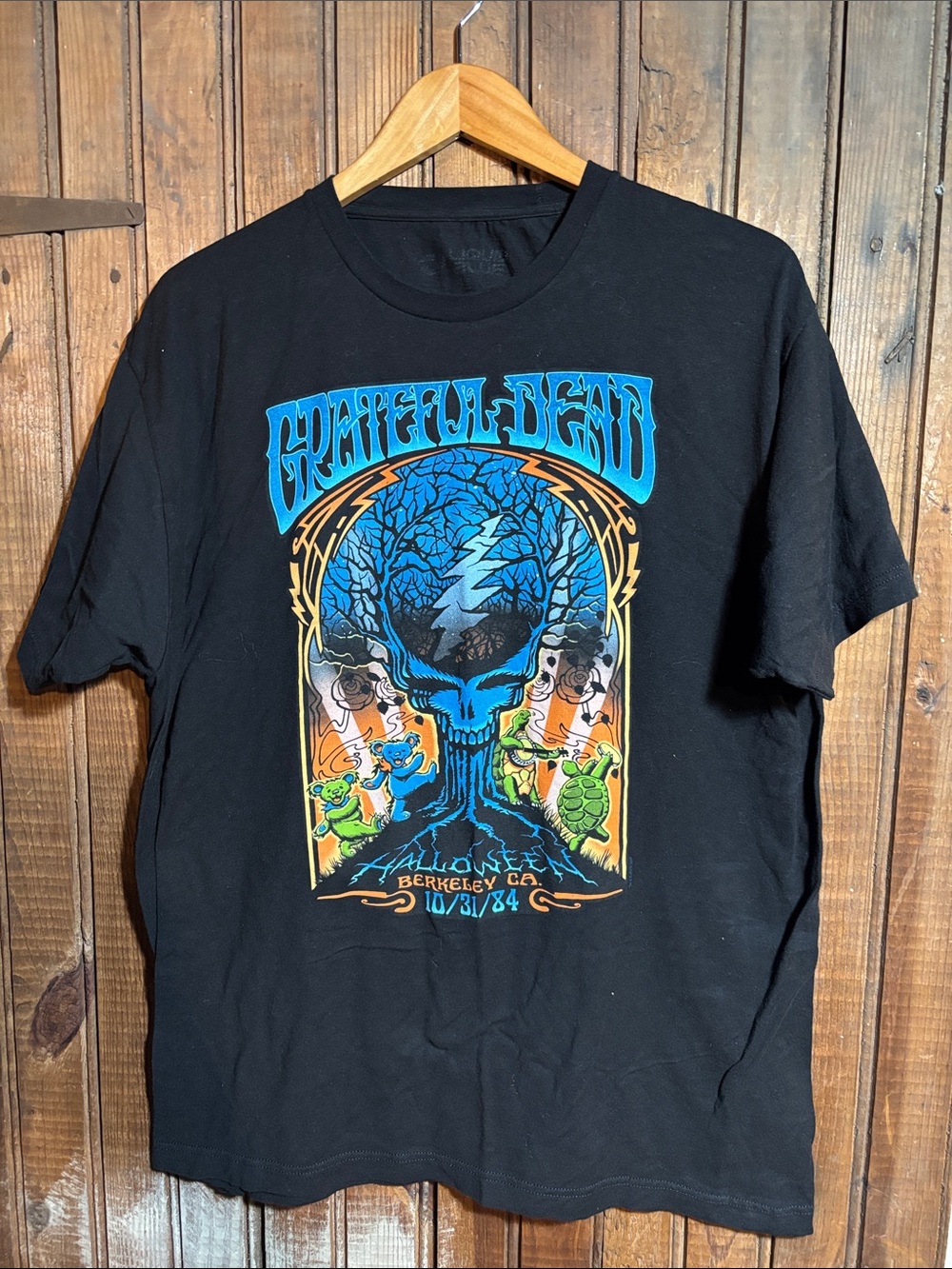 Liquid Blue Black Grateful Dead Skull Tee with Blue & Multicolor Print